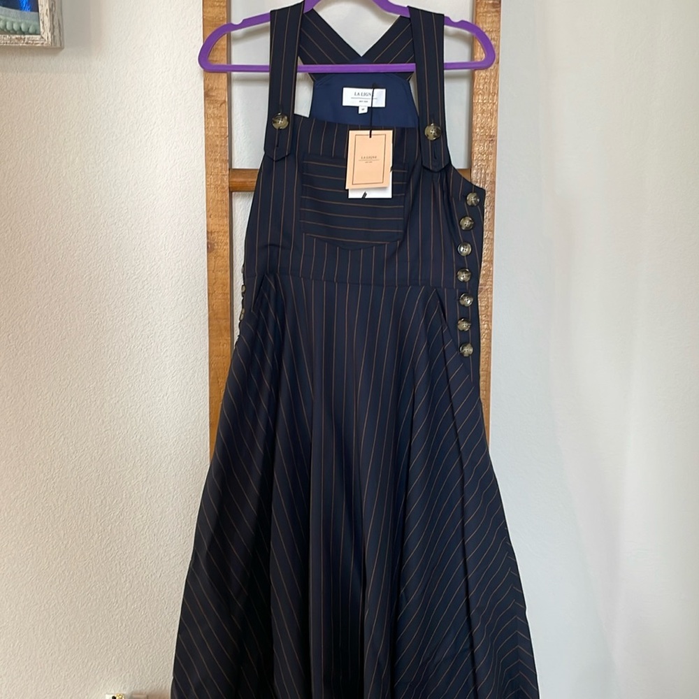 La Ligne New York Medium Navy Genevieve classic pinstripe mid-length dress